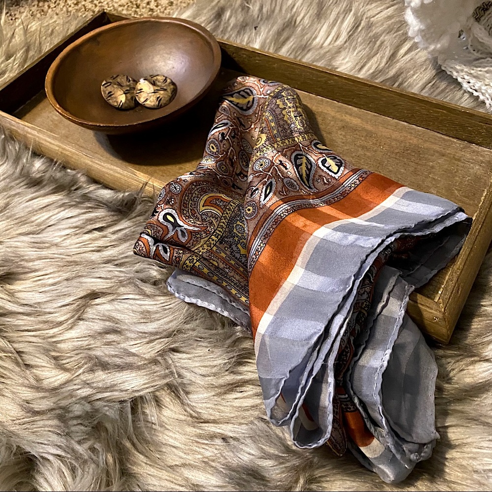Cute silky orange and blue retro scarf